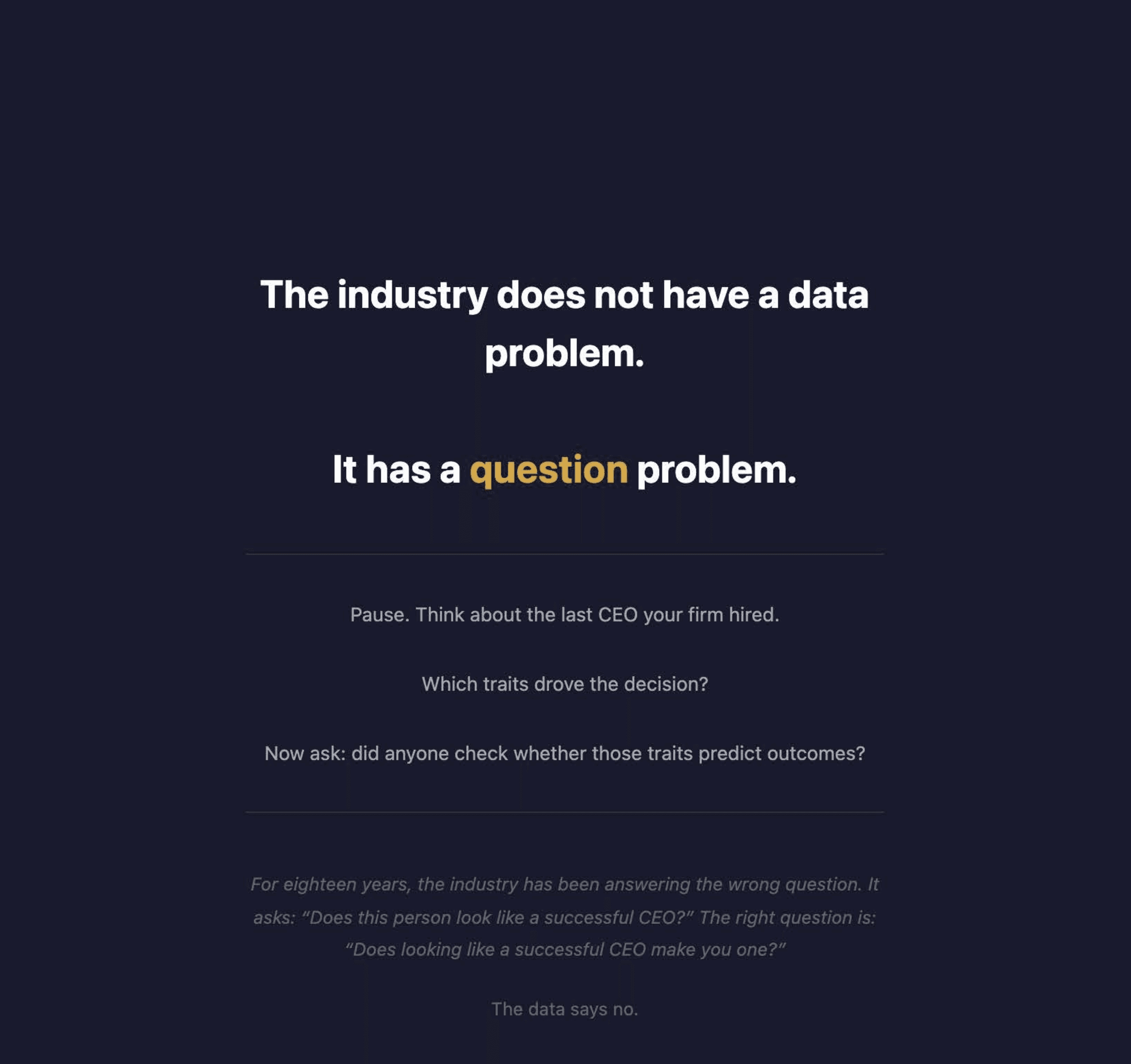 The Question Problem: Why PE's CEO Selection Model Doesn't Work